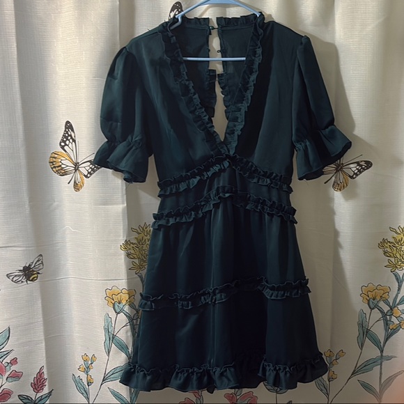 Black Puff Sleeve Wrap Mini Dress - Picture 4 of 6